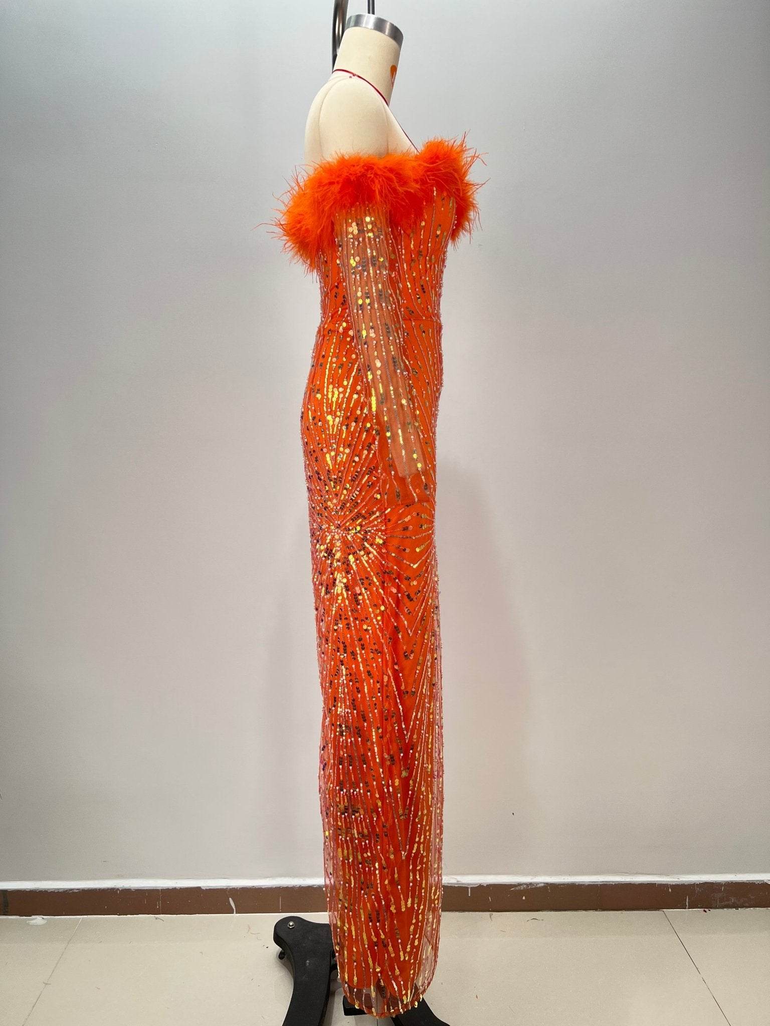 Anisha feather orange dress - REBECATHELABEL