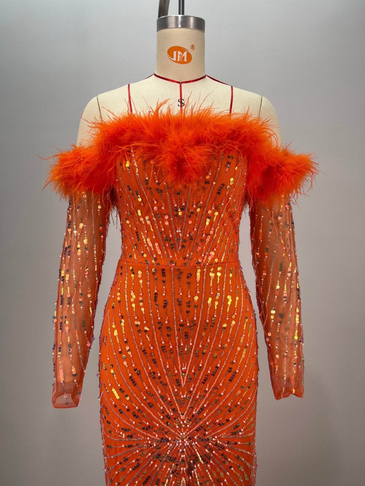 Anisha feather orange dress - REBECATHELABEL