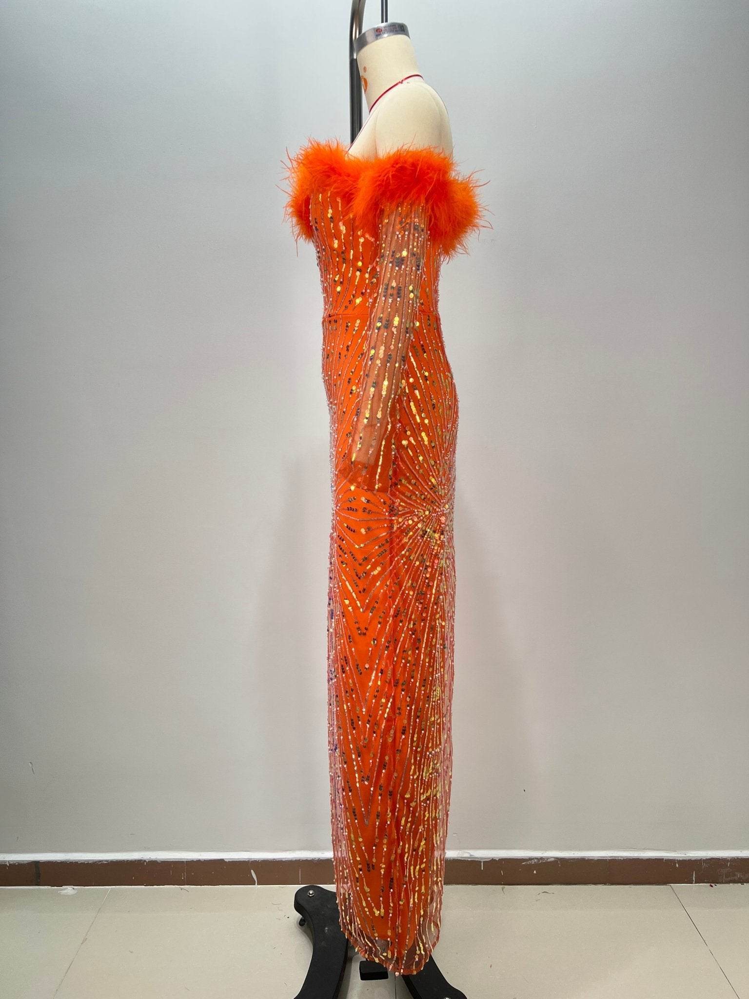 Anisha feather orange dress - REBECATHELABEL