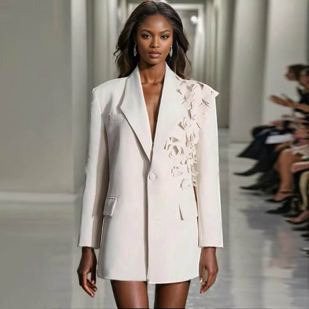 Appliques Flower Blazer Office Apricot - REBECATHELABEL