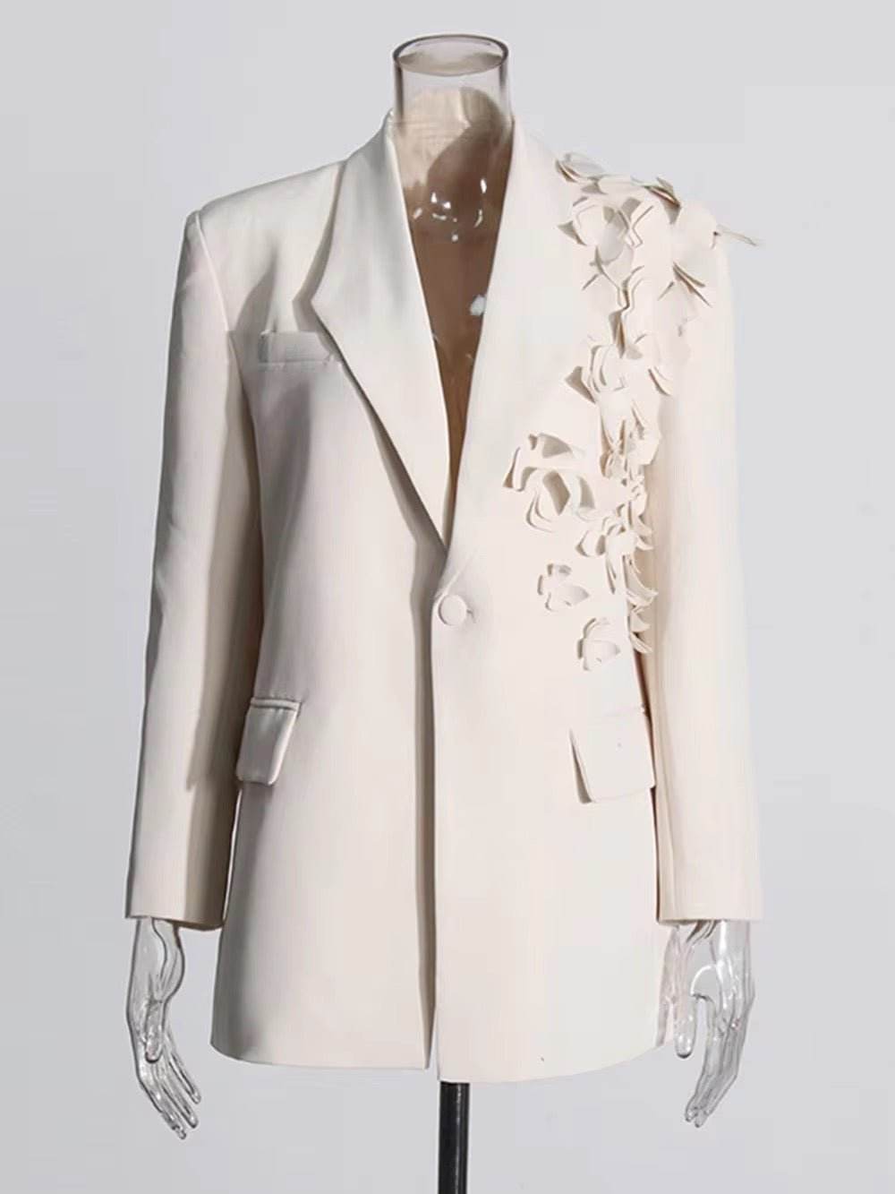 Appliques Flower Blazer Office Apricot - REBECATHELABEL