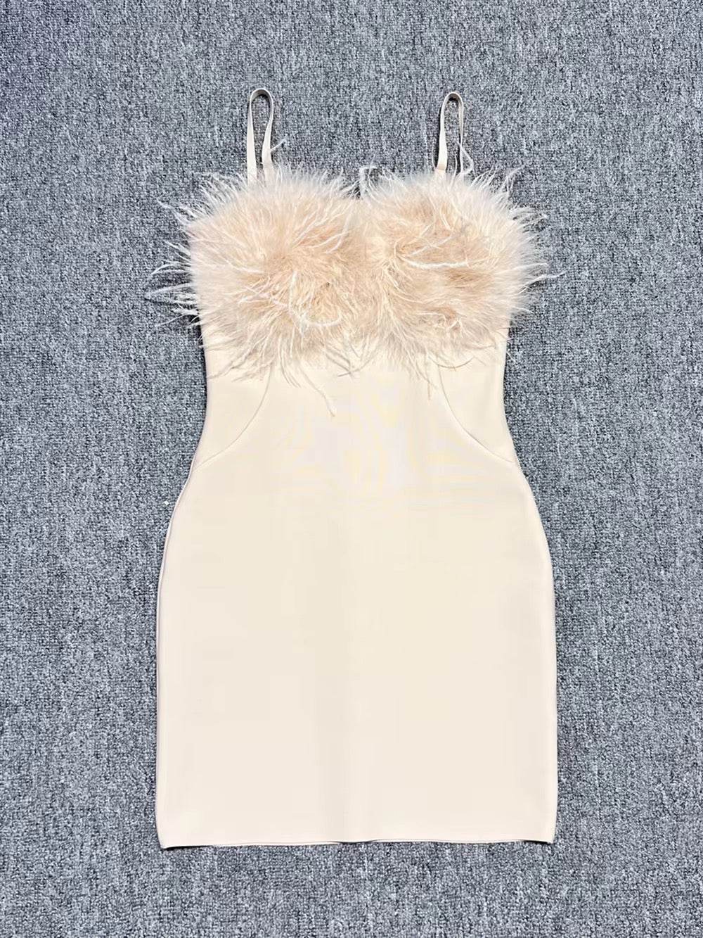Apricot Ostrich Feathers Spaghetti Strap Backless dress - REBECATHELABEL