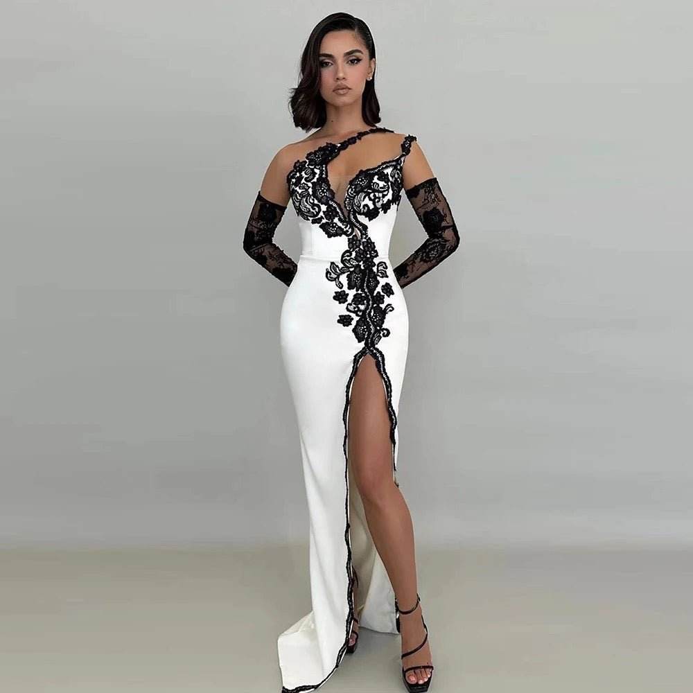 Asymmetric Heat Sheath Off Shoulder Lace Flower dress - REBECATHELABEL