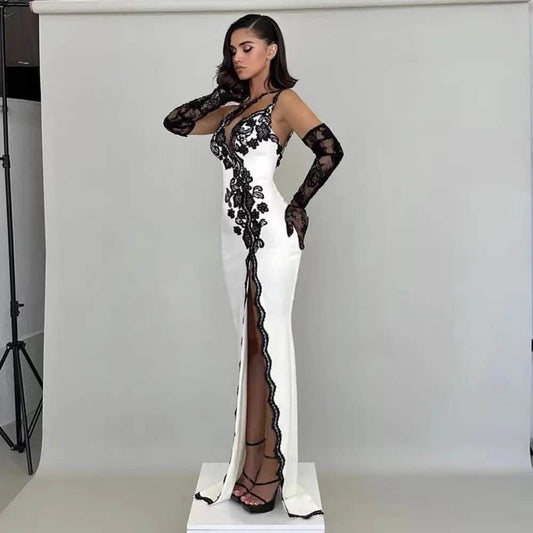 Asymmetric Heat Sheath Off Shoulder Lace Flower dress - REBECATHELABEL