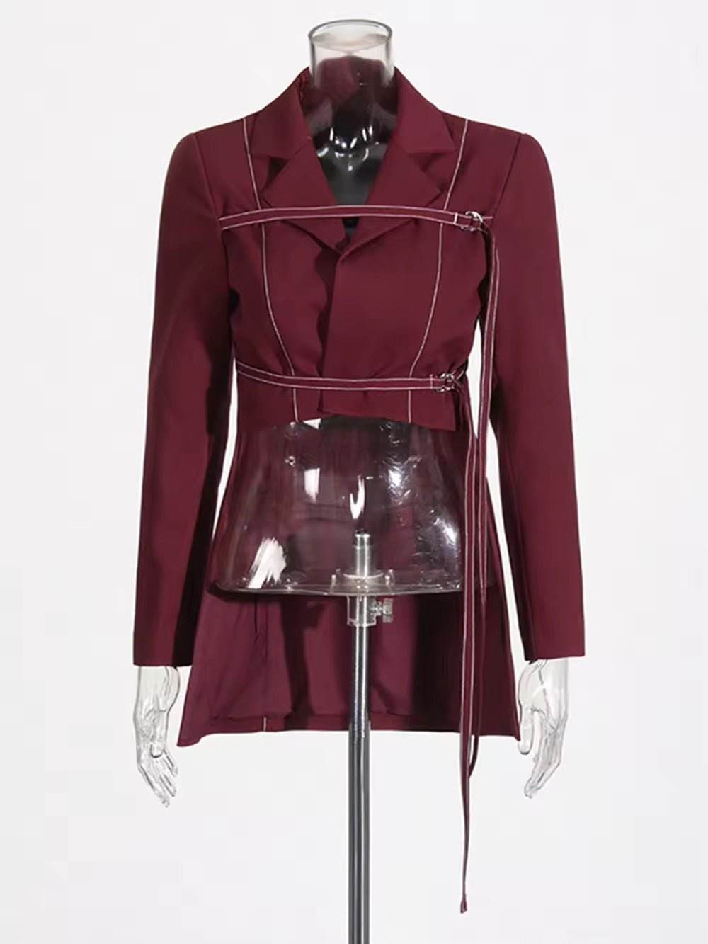 Asymmetric Lower Hem Blazer + High Waisted Lace Up Pants 2-Piece Set - REBECATHELABEL