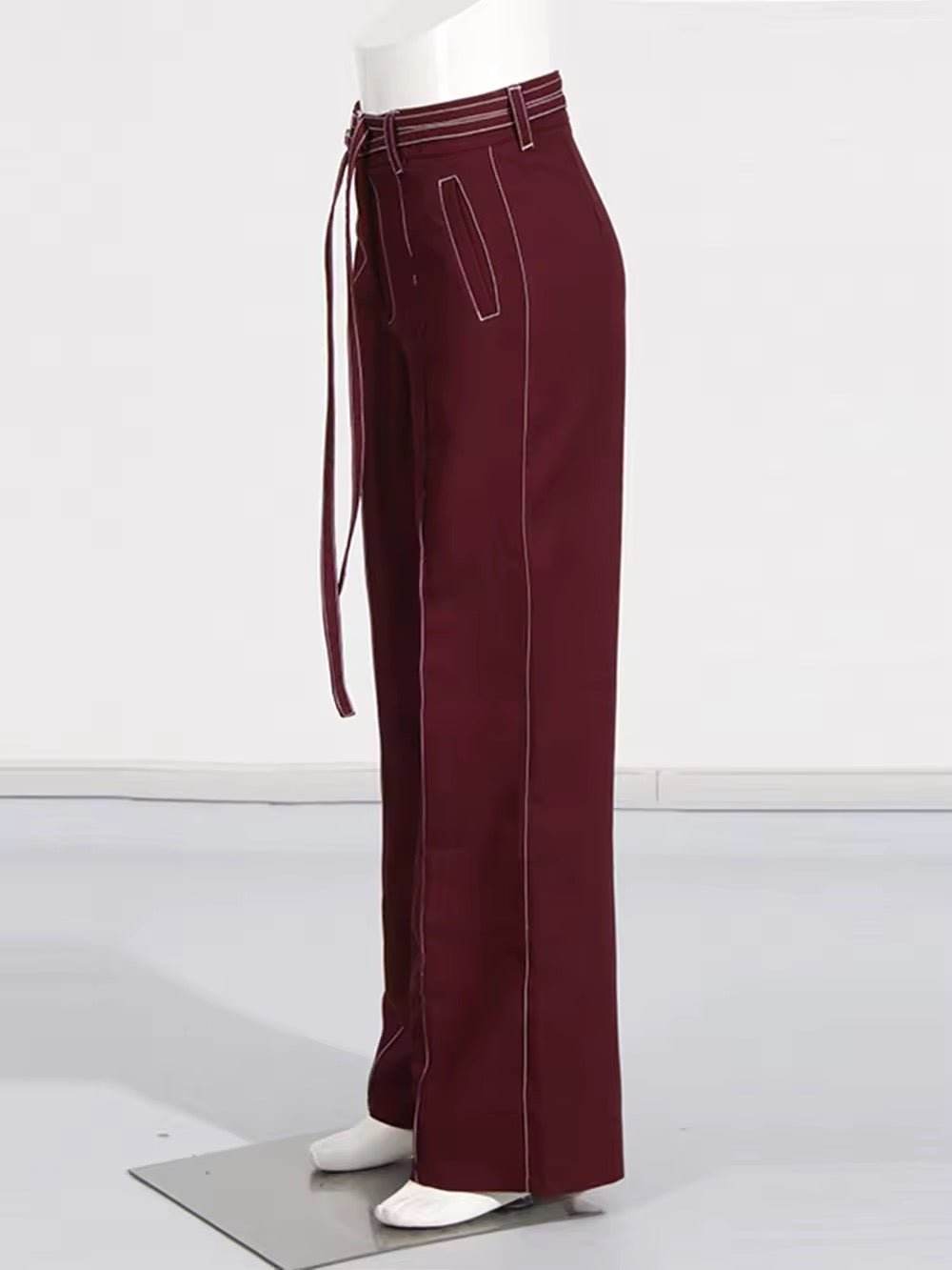 Asymmetric Lower Hem Blazer + High Waisted Lace Up Pants 2-Piece Set - REBECATHELABEL