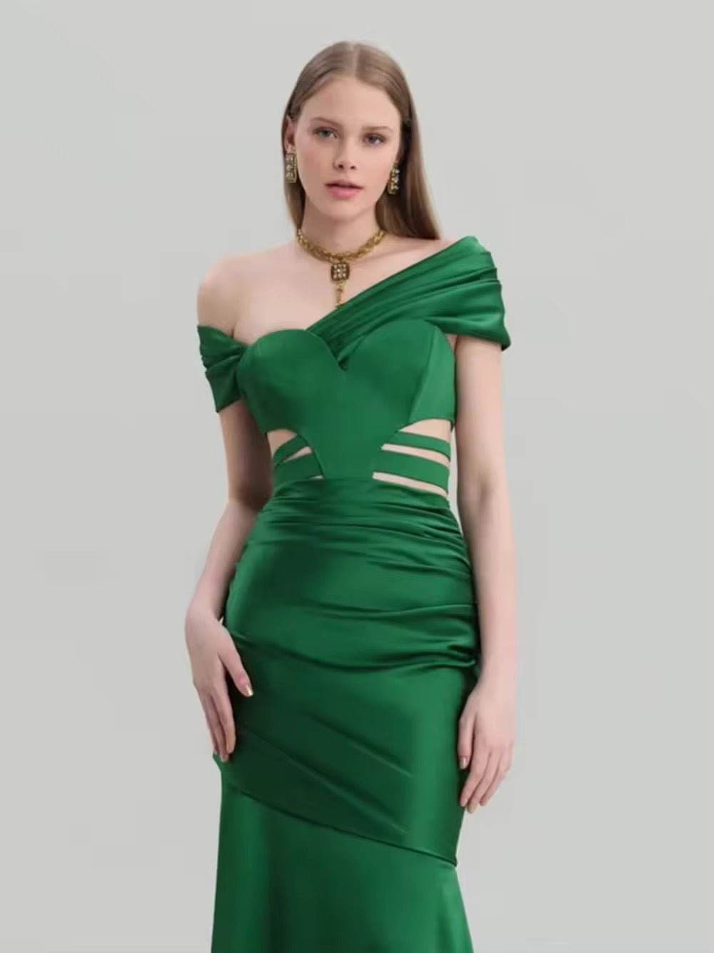 Asymmetrical Collar Mermaid Bandage Dress - REBECATHELABEL