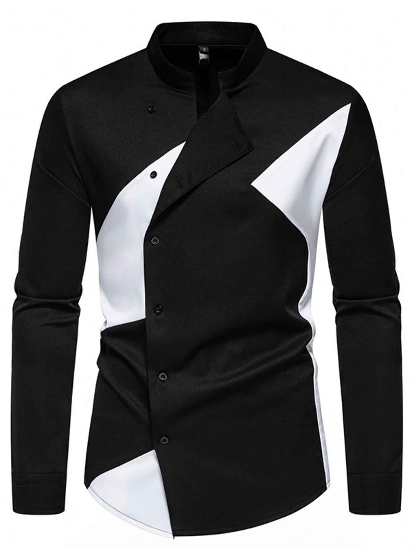 Men's Geometric Print Asymmetrical Button Shirt