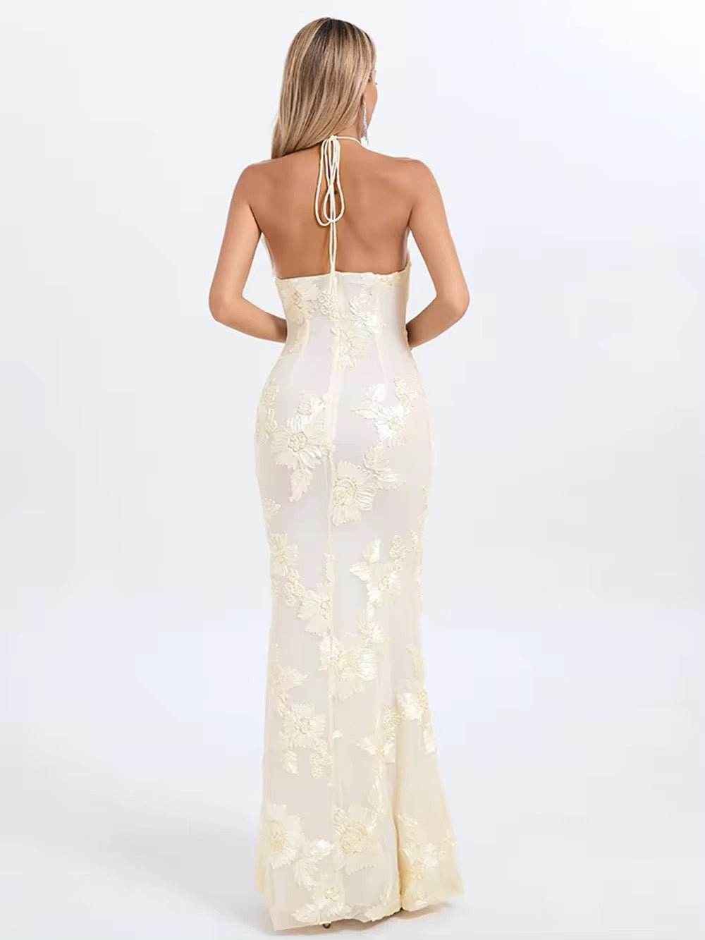 Backless Dmbroider 3D Flower Sexy Maxi Prom Party Dress - REBECATHELABEL