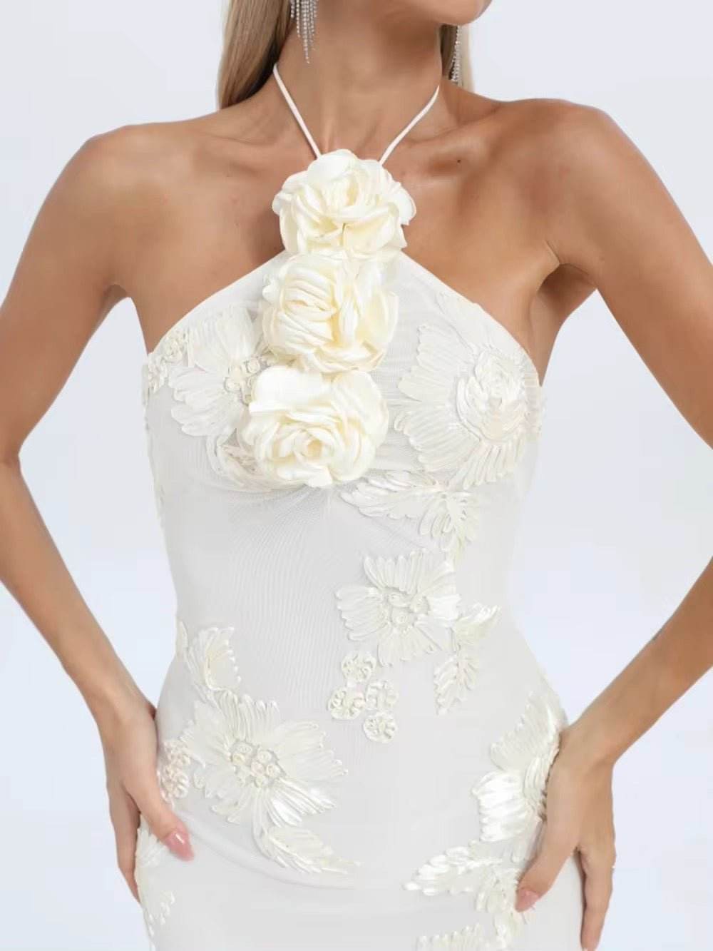 Backless Dmbroider 3D Flower Sexy Maxi Prom Party Dress - REBECATHELABEL