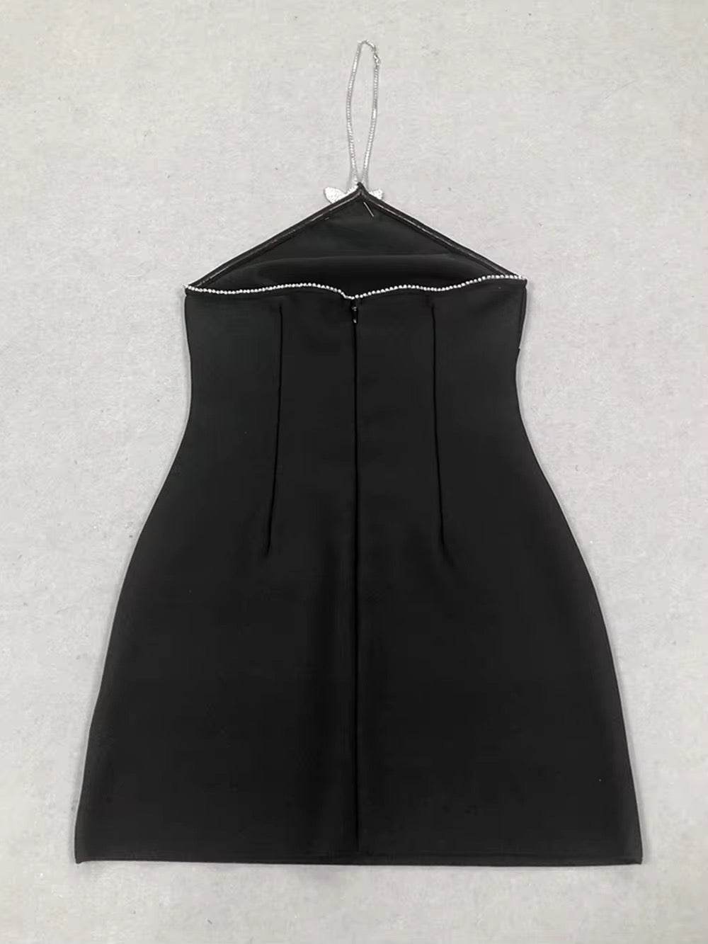 Backless Halter Neck Black Mini Bandage Dress - REBECATHELABEL