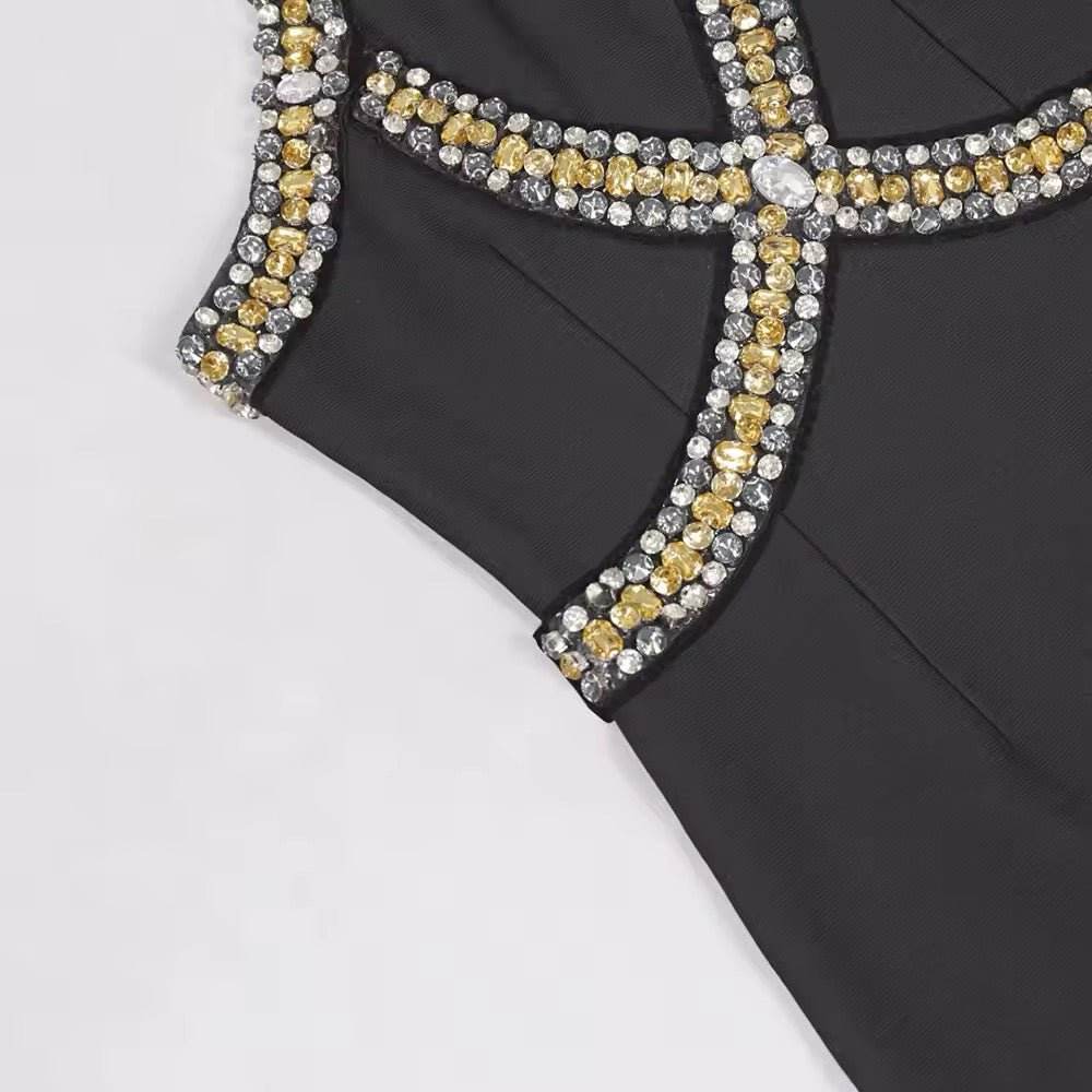 Backless Luxury Diamond Tight Knee Lengthg Bandage Dress - REBECATHELABEL