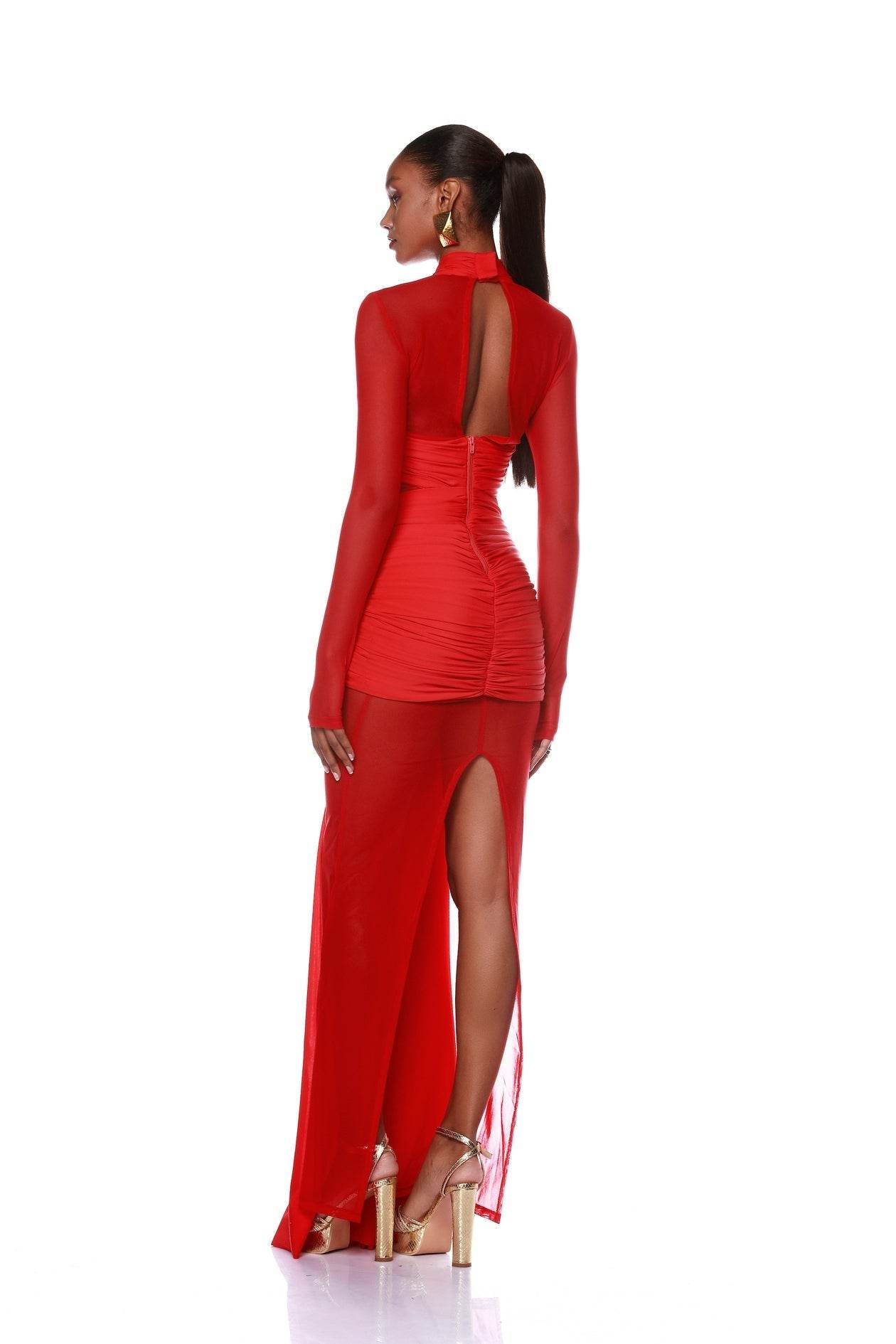 Backless Mesh Diamonds Cross Design Long Dress - REBECATHELABEL