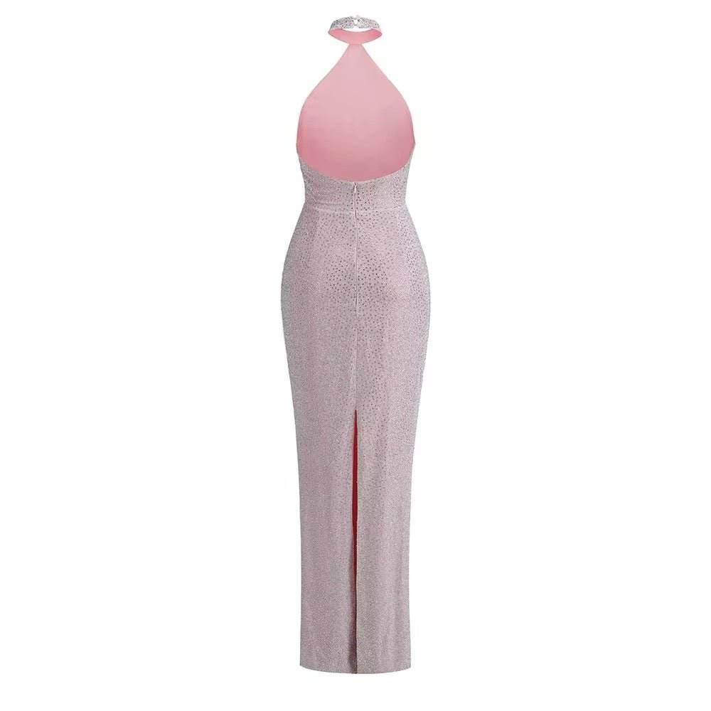 Backless Tight Maxi Pink Dress - REBECATHELABEL