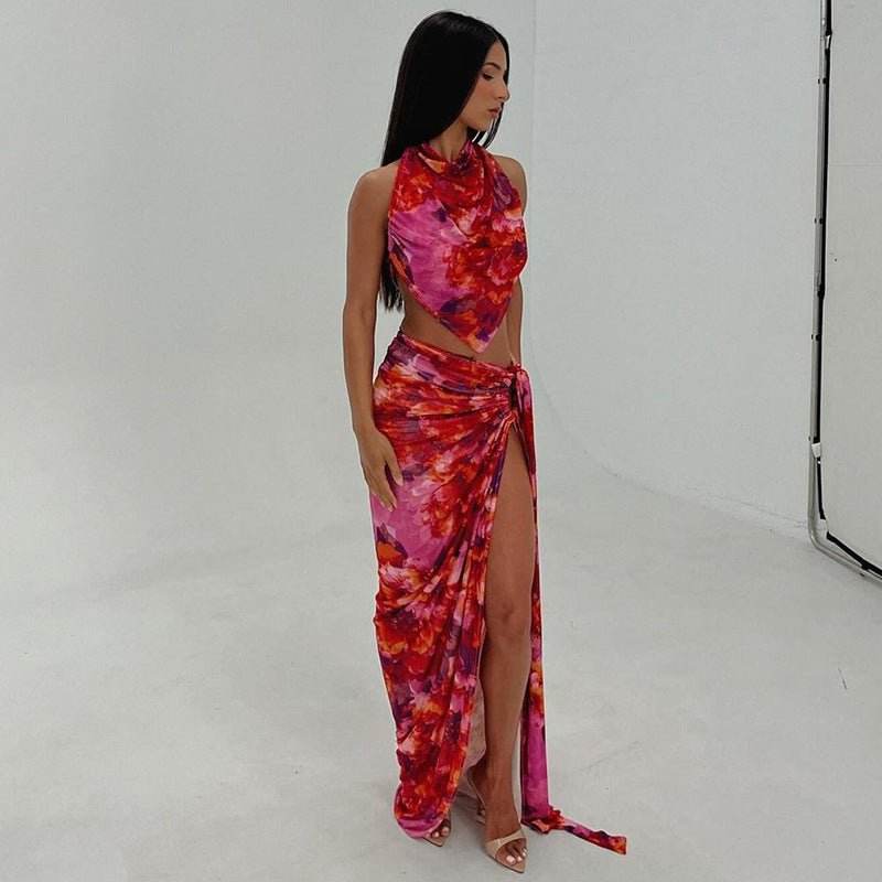 Backless Vest Split Skirt Set - REBECATHELABEL