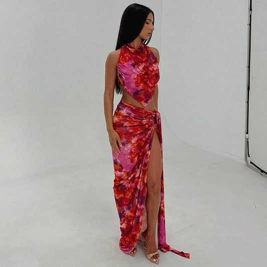 Backless Vest Split Skirt Set - REBECATHELABEL