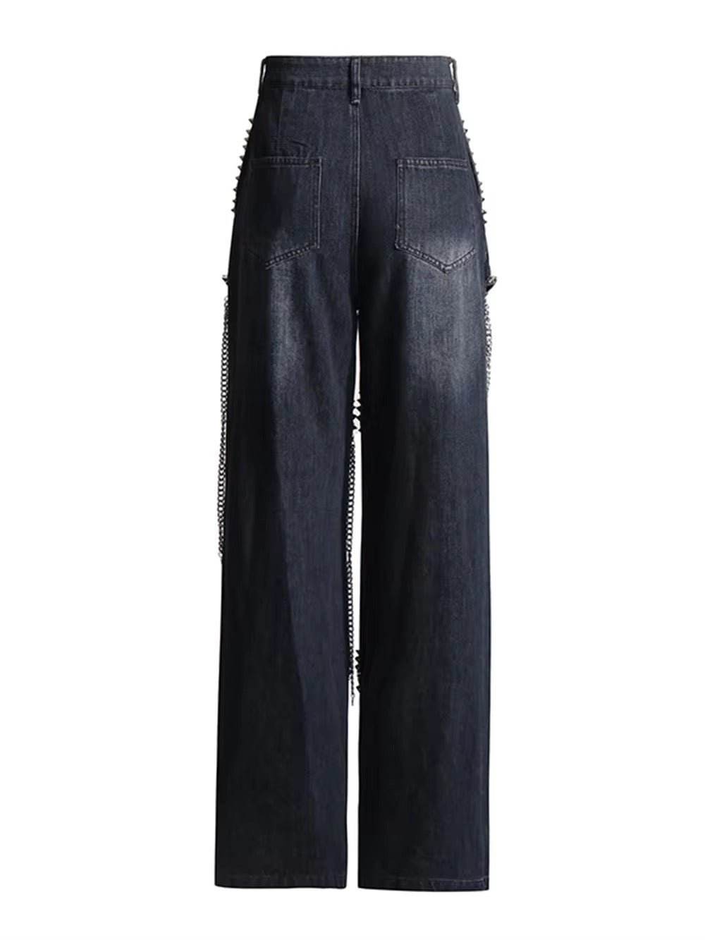 Baggy Wide Leg Rivet chain hollow out Streetwear Denim - REBECATHELABEL