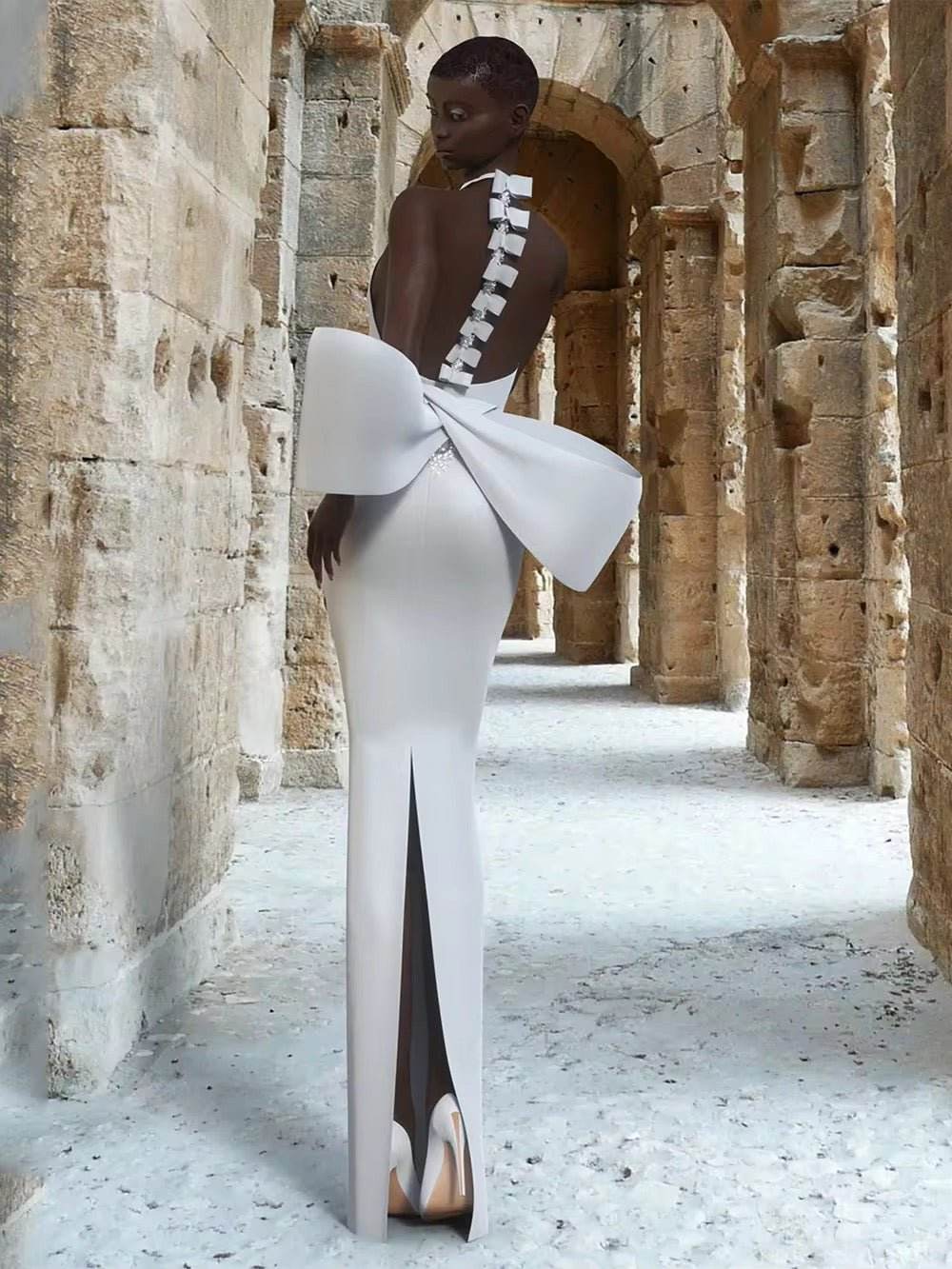 Bandage Bow Halter Evening Maxi Dress - REBECATHELABEL