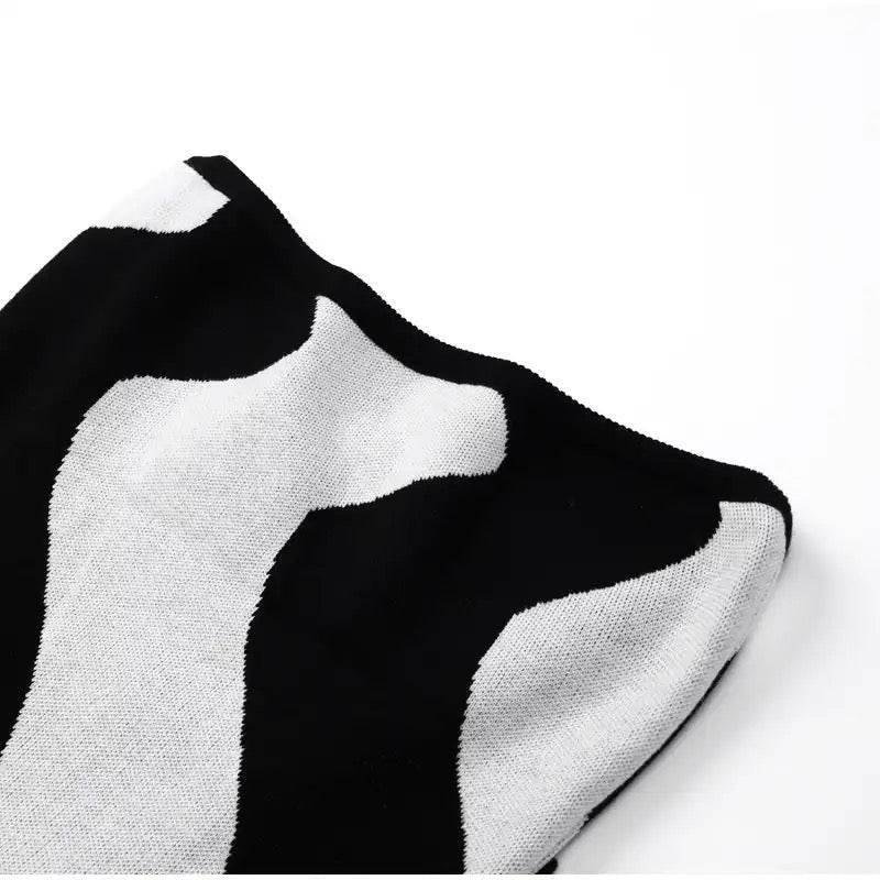 bandeau knitted maxi dress in black wave - REBECATHELABEL