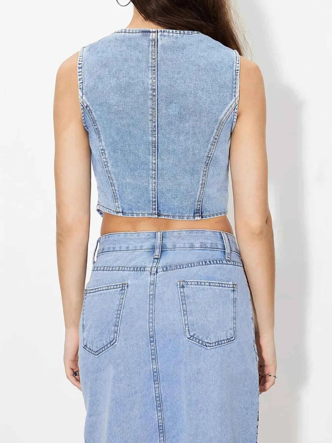 Button-Up Sleeveless Denim Vest