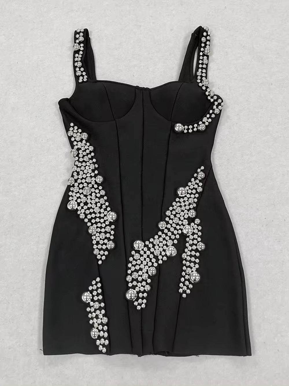 Bead Spaghetti Strap Backless dress - REBECATHELABEL