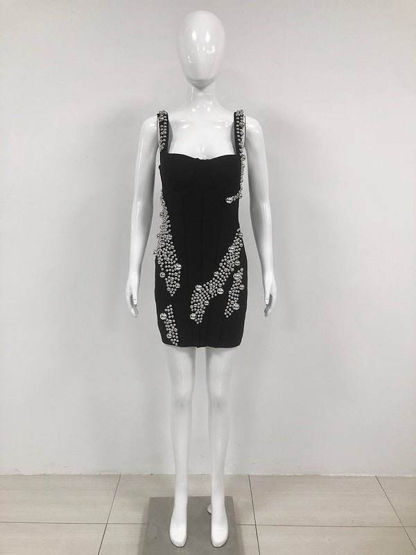 Bead Spaghetti Strap Backless dress - REBECATHELABEL