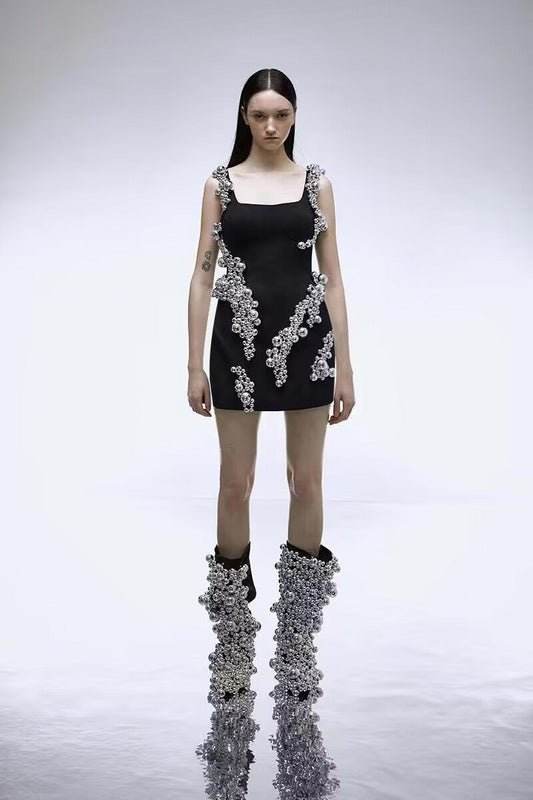 Bead Spaghetti Strap Backless dress - REBECATHELABEL