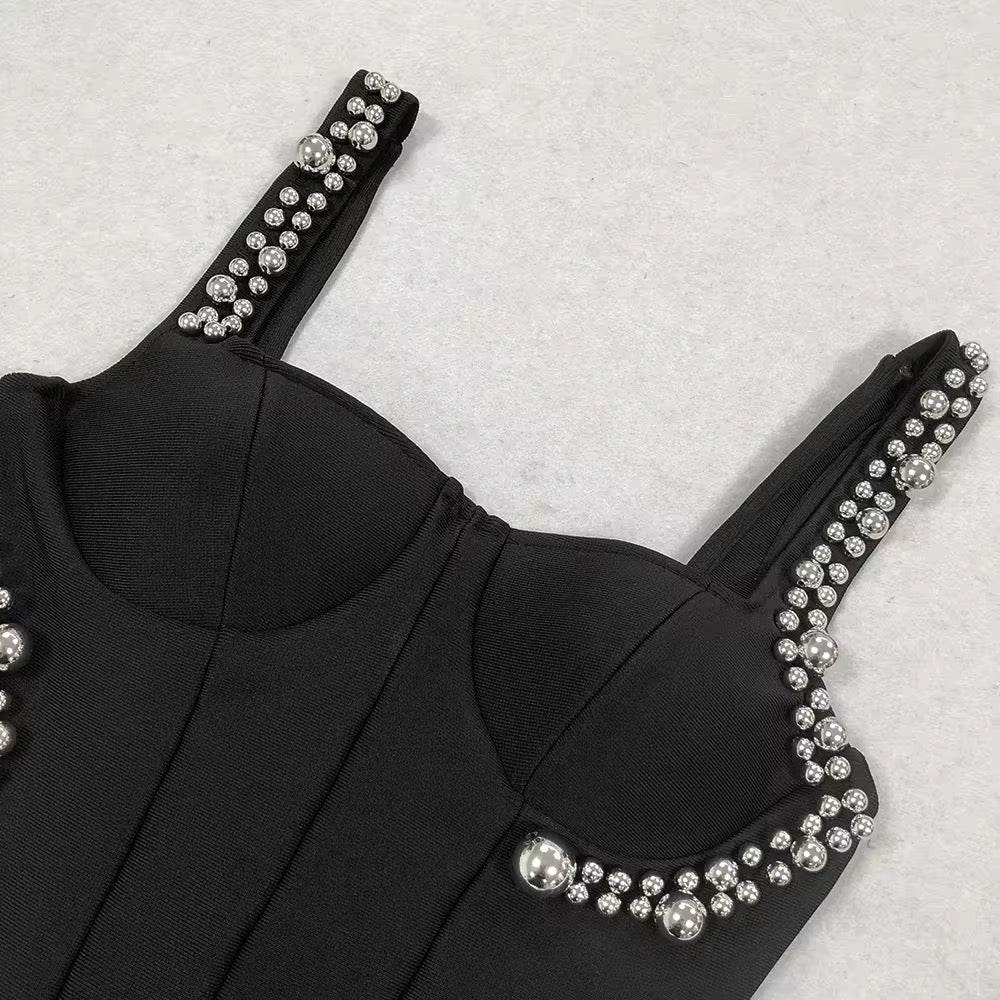 Bead Spaghetti Strap Backless dress - REBECATHELABEL