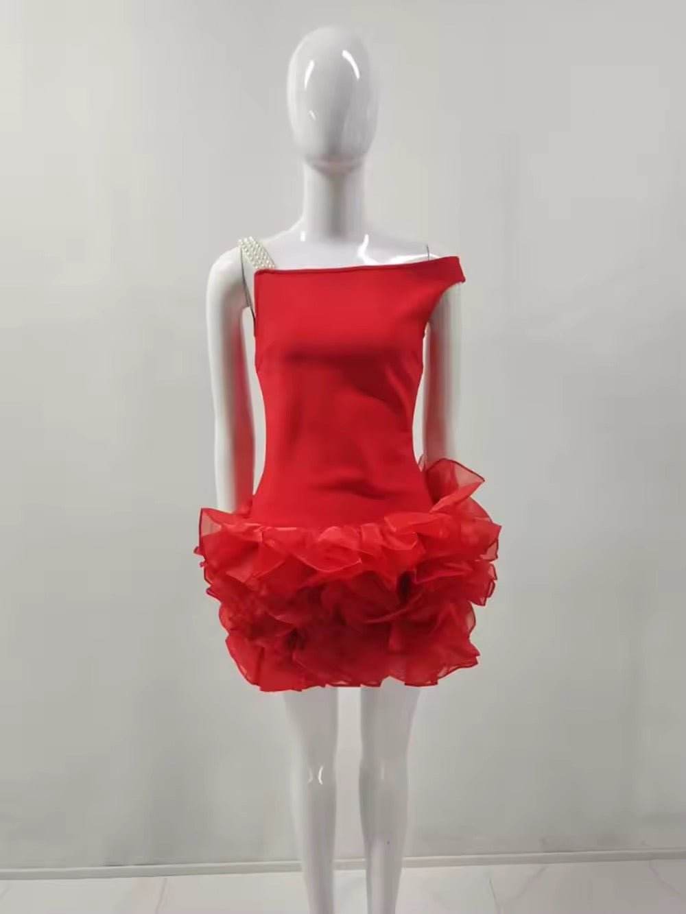 Beaded Layered Ruffle Edge Tight Mini Dress - REBECATHELABEL