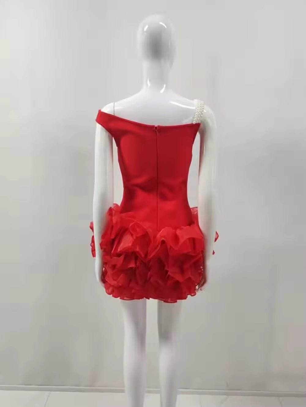 Beaded Layered Ruffle Edge Tight Mini Dress - REBECATHELABEL