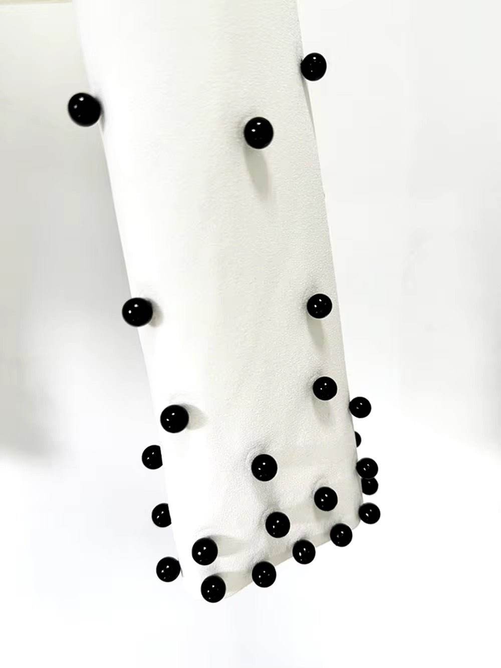 Beads Stand Collar Zip White Cropped Tops Long Skirt Set - REBECATHELABEL