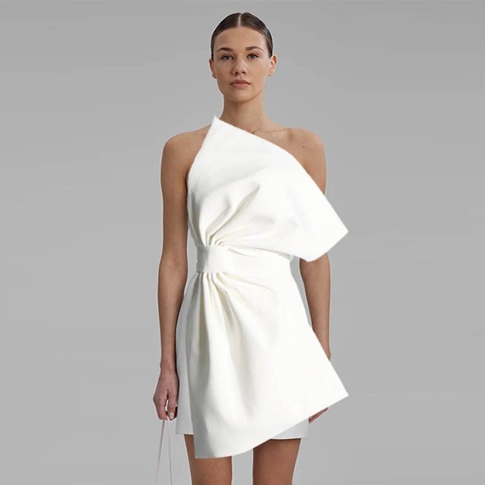 Big Bow White Yellow Strapless Sexy A-line Party Mini Dress - REBECATHELABEL