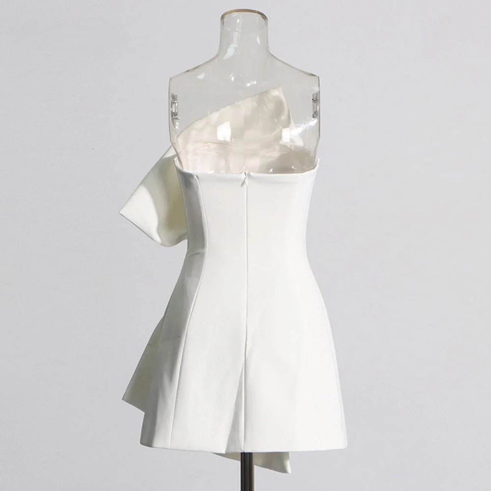 Big Bow White Yellow Strapless Sexy A-line Party Mini Dress - REBECATHELABEL