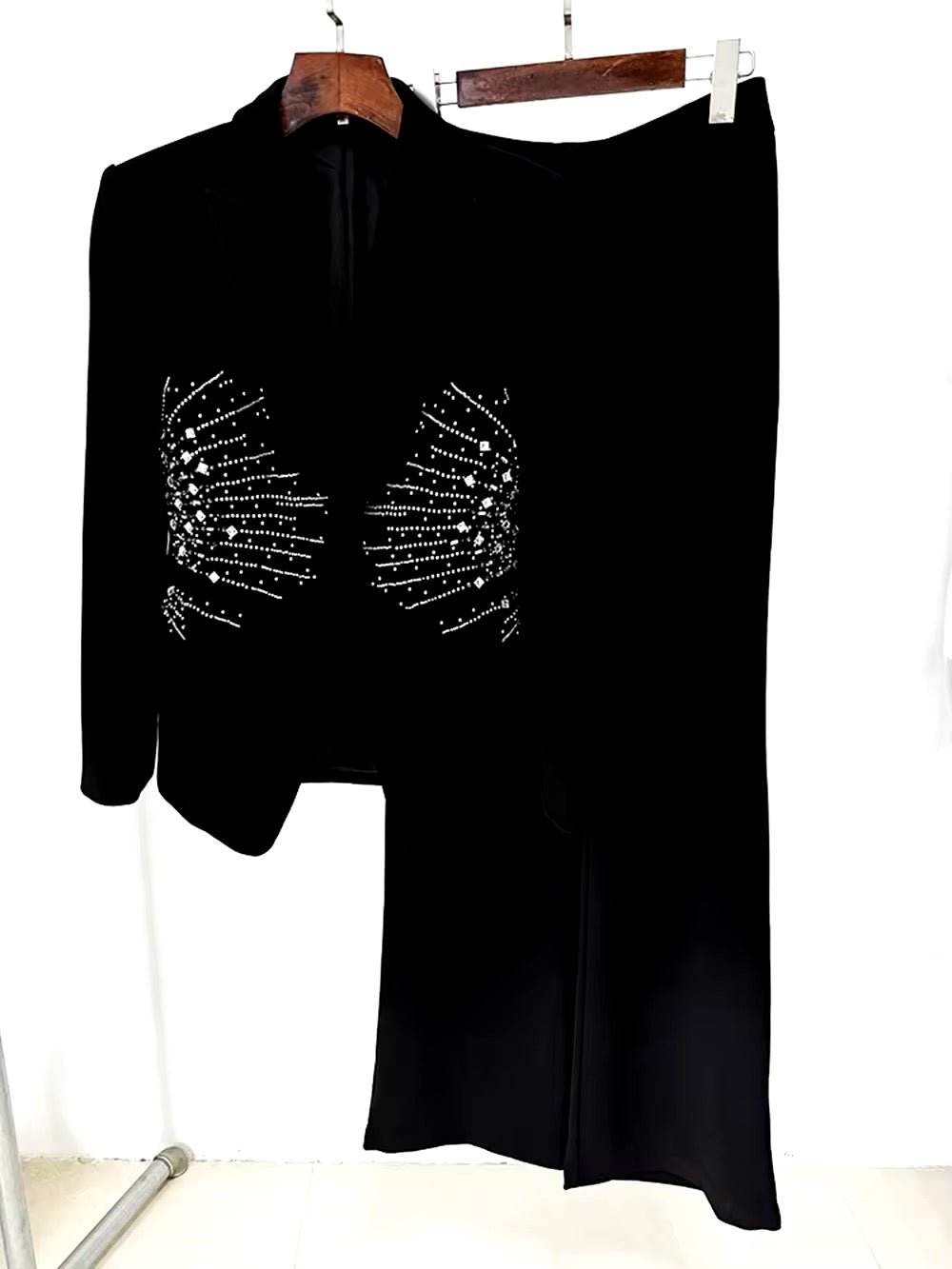 Black Blazer Pantsuits Two Piece Set - REBECATHELABEL