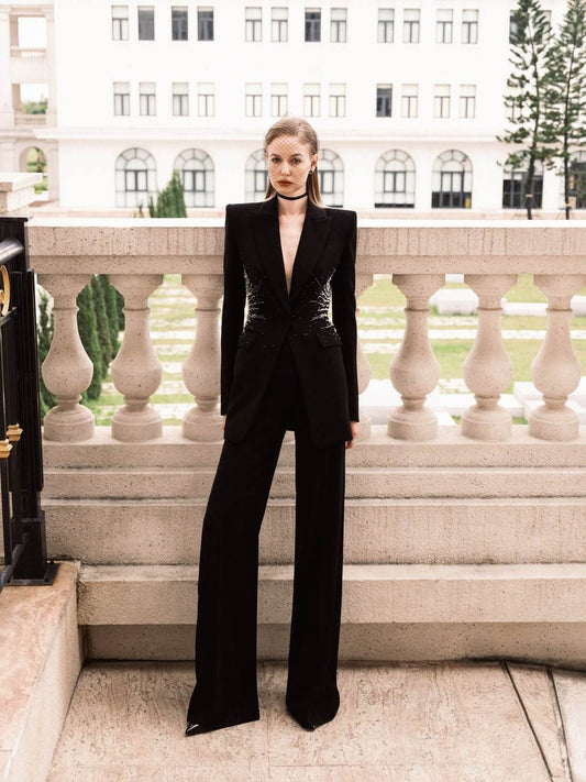 Black Blazer Pantsuits Two Piece Set - REBECATHELABEL