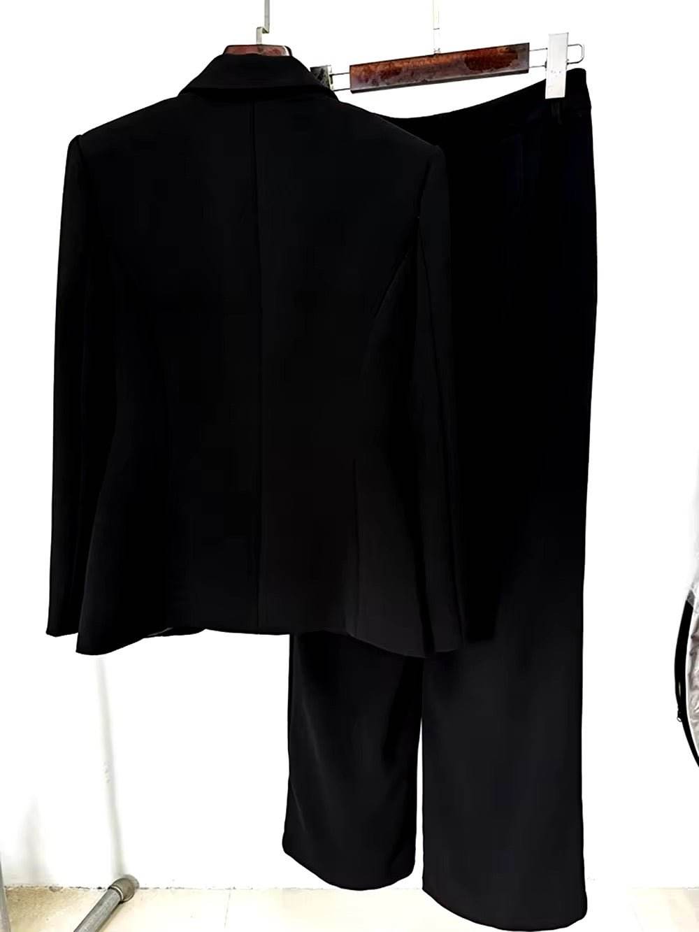 Black Blazer Pantsuits Two Piece Set - REBECATHELABEL