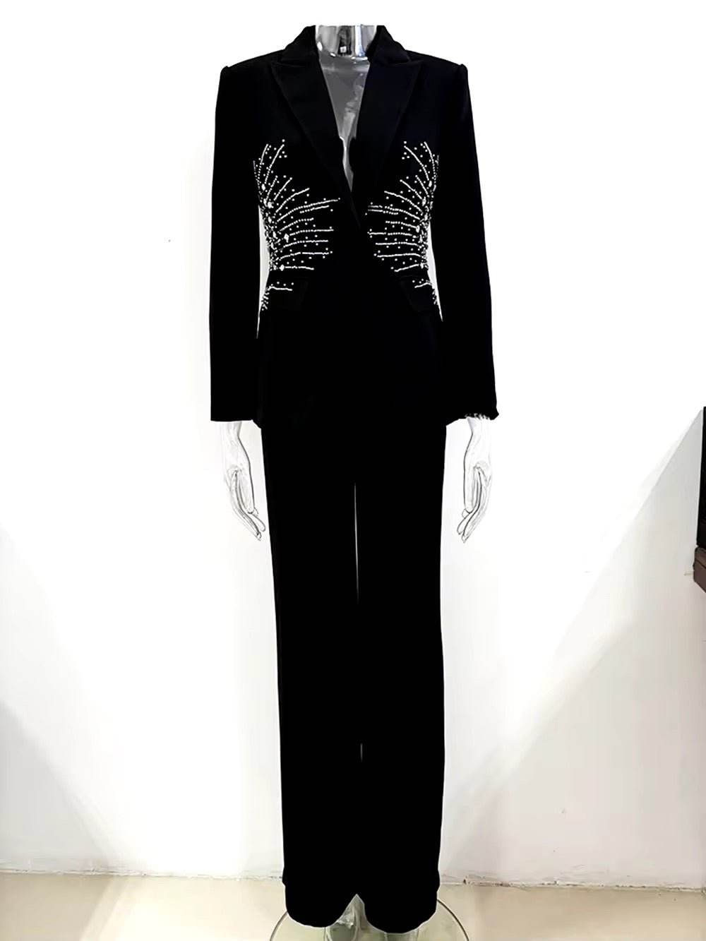 Black Blazer Pantsuits Two Piece Set - REBECATHELABEL