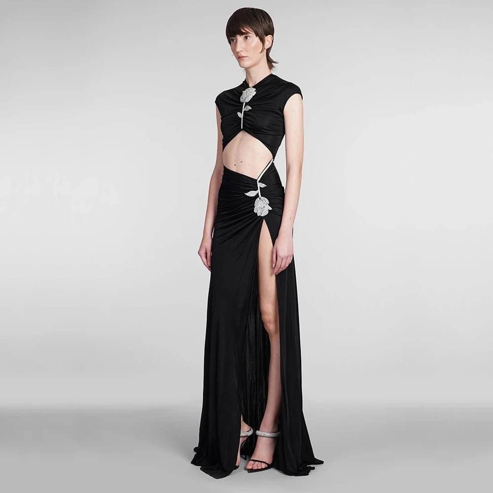 Black Crystal Rose Hollow High Split - REBECATHELABEL