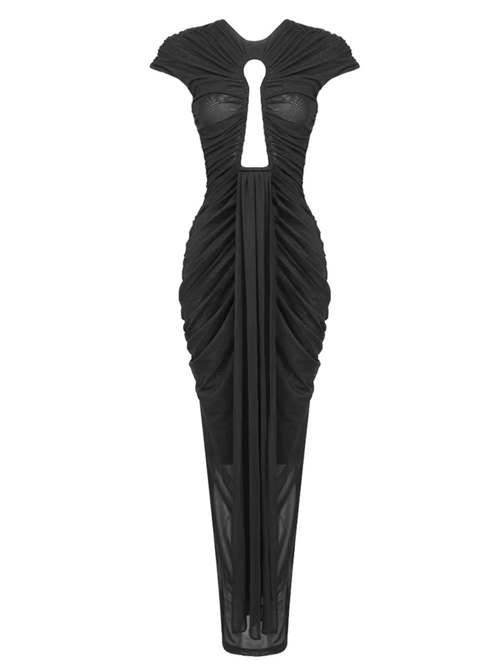 Black Elegant Mesh Long Dress - REBECATHELABEL