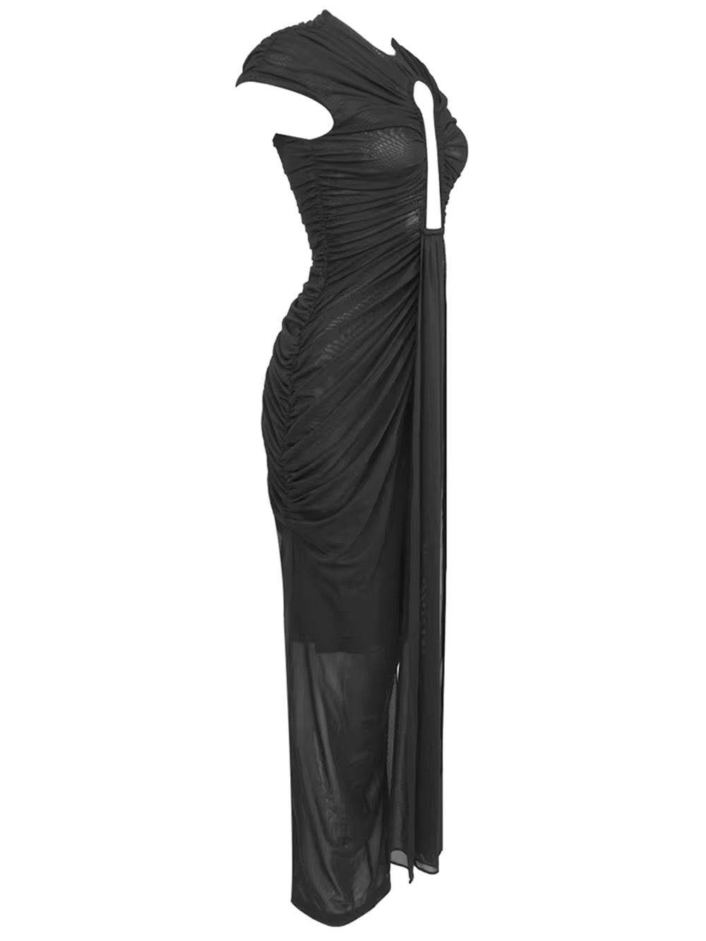 Black Elegant Mesh Long Dress - REBECATHELABEL