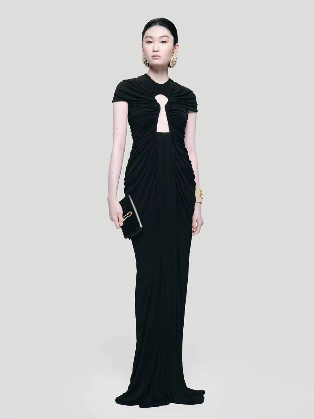Black Elegant Mesh Long Dress - REBECATHELABEL