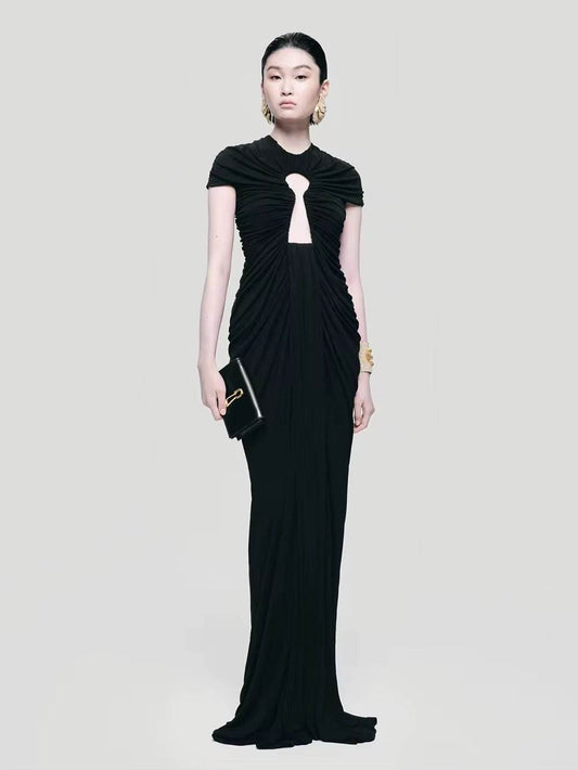 Black Elegant Mesh Long Dress - REBECATHELABEL