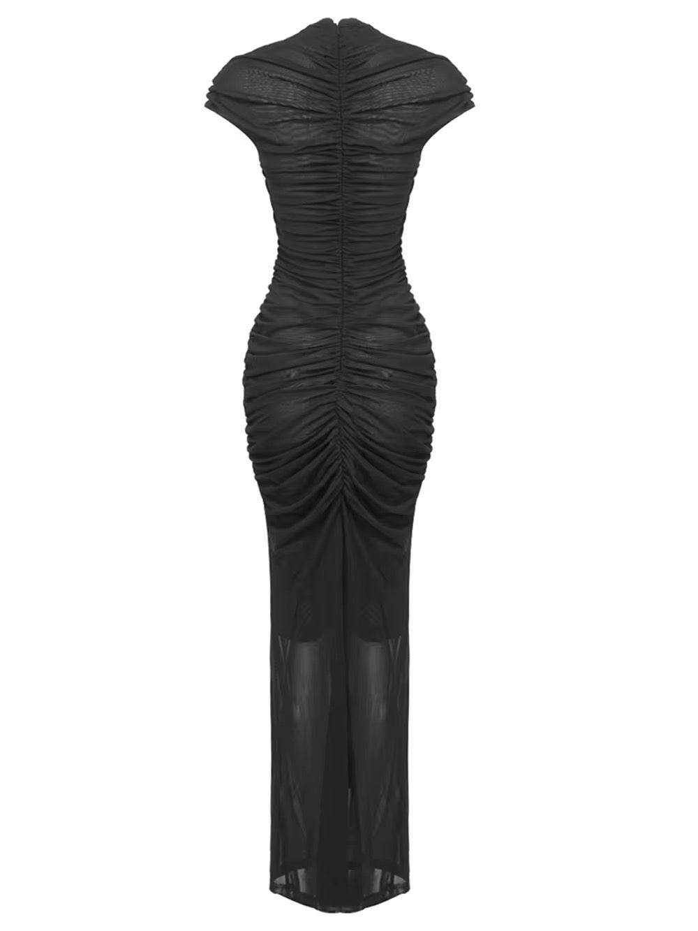 Black Elegant Mesh Long Dress - REBECATHELABEL