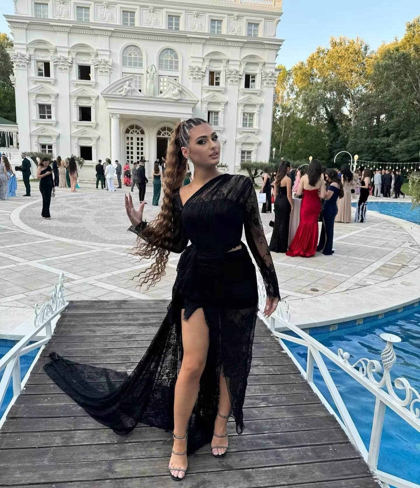 Black Lace Mermaid Evening Dress - REBECATHELABEL