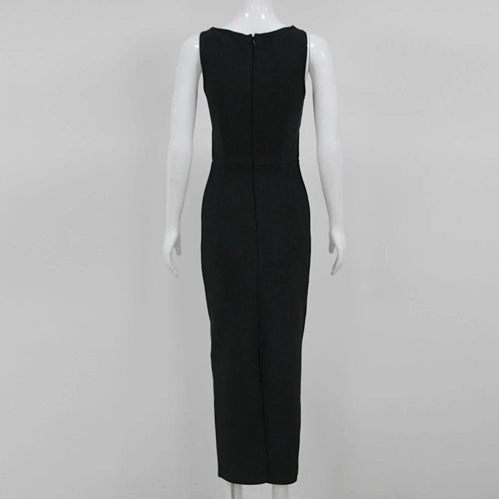 Black Sexy White 3D Flower Hollow Tight Long Bandage Dress - REBECATHELABEL