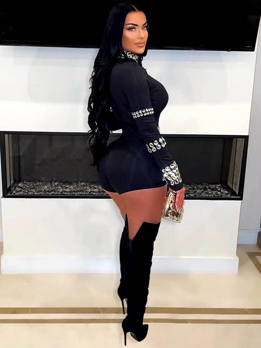 Bodycon Crystal Diamond Sexy Rompers - REBECATHELABEL