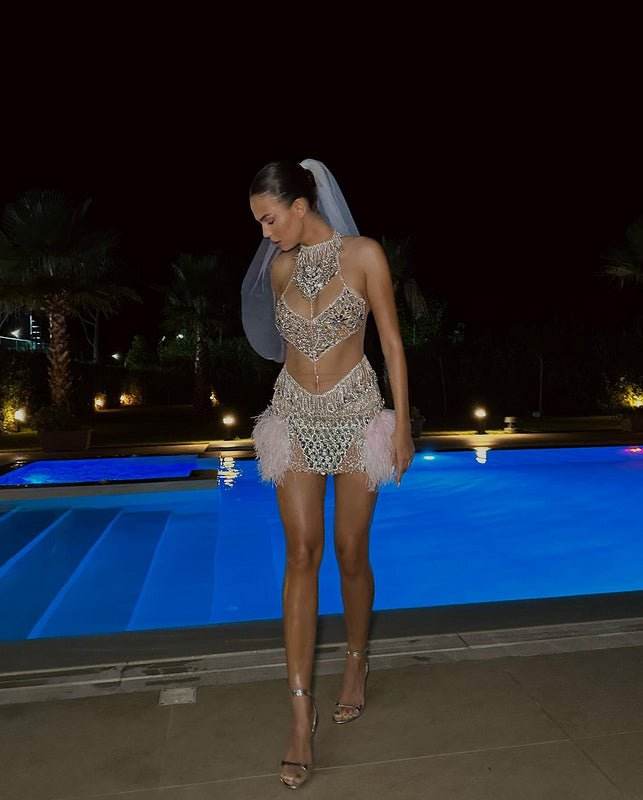 Camille feather sequin diamond dress - REBECATHELABEL