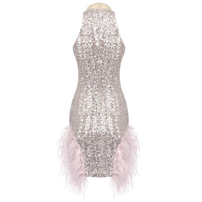 Camille feather sequin diamond dress - REBECATHELABEL