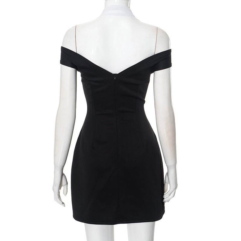 Contrast Patchwork Halter High Waist Dress - REBECATHELABEL