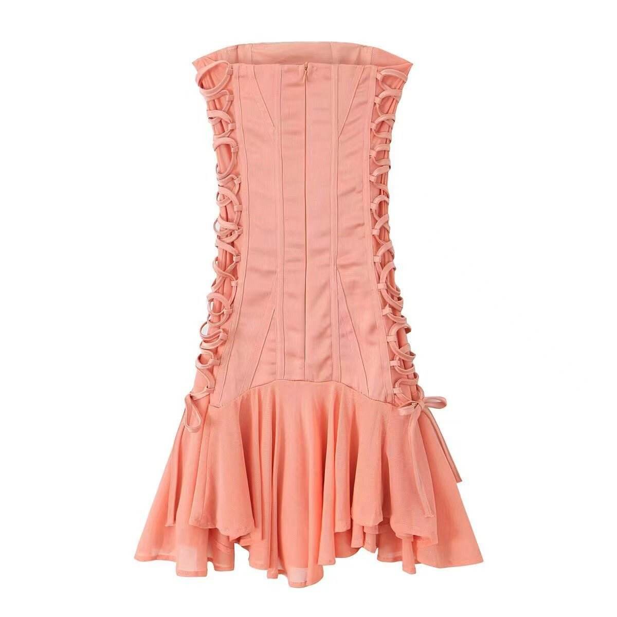 Corset Style Low Chest Mini Strapless Dress - REBECATHELABEL